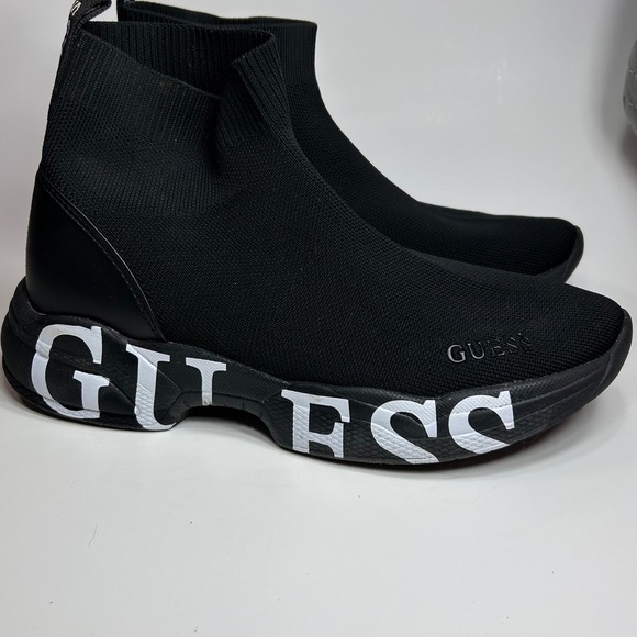 GUESS Womens 7.5 Black Knit Sock Sneakers Chunky Logo Platform High Top Shoes - Picture 7 of 14